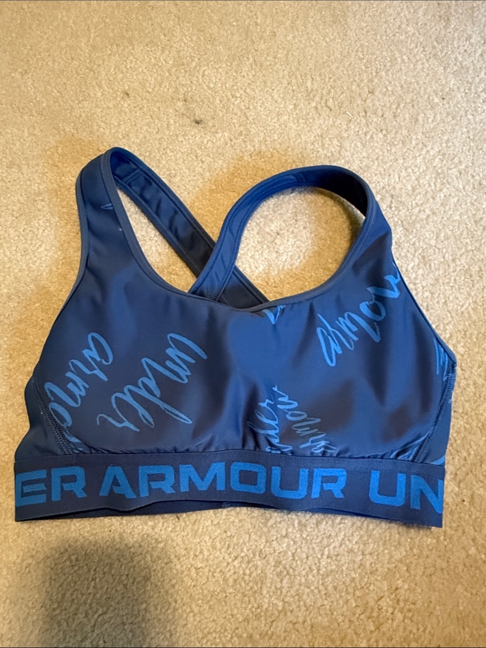 Under Armour Navy Blue Script Logo Sports Bra